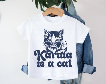 Karma Is a Cat Tee T-Shirt, Unisex Kids Tee, Music Lyrics T-Shirt, Taylor Swift Inspired, Indie Music Tee, Swiftie Gift, Music Lover