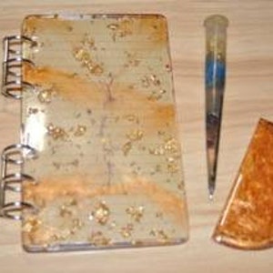 Hand crafted Resin stationary set which includes a notebook, 2 pens and a ruler comes with paper
