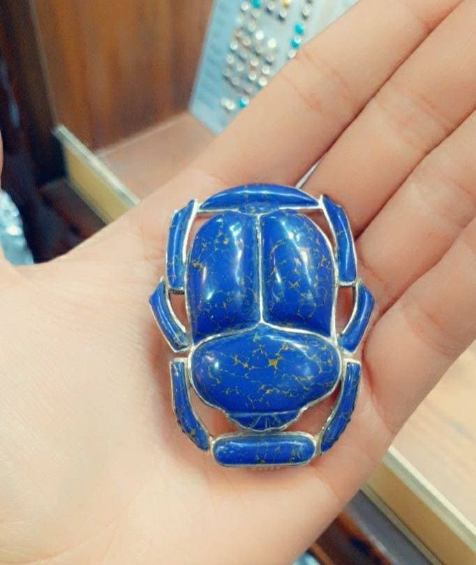 Egyptian Handmade Sterling Silver Scarab Pendant With Gemstone - Thumbnail 3