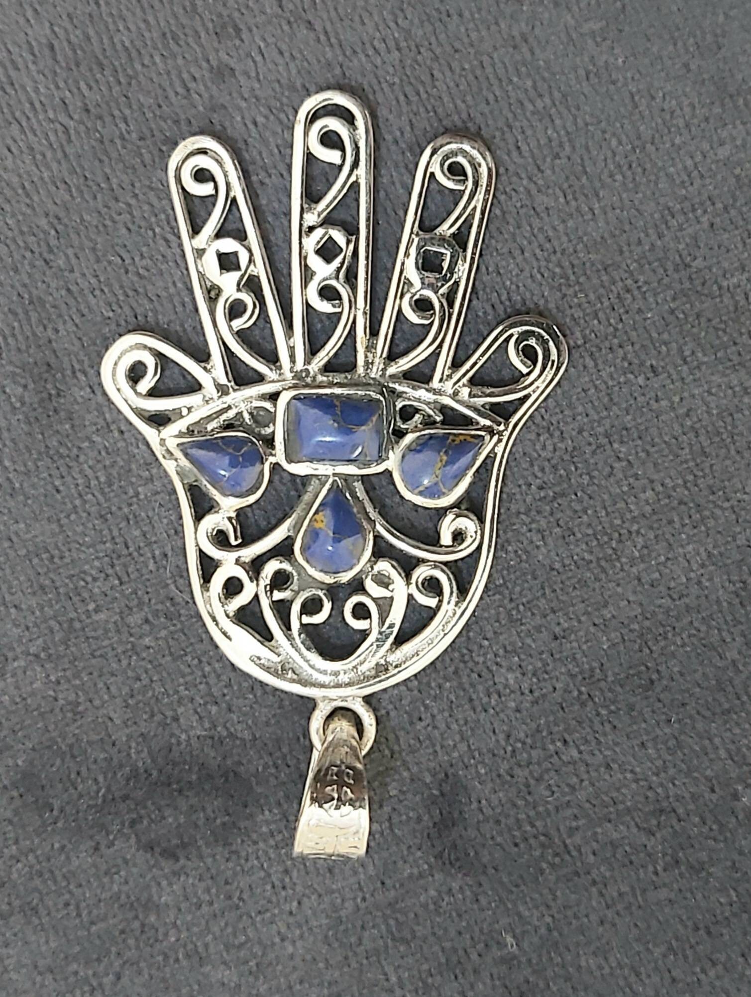 Egyptian Handmade Sterling Silver 925 Handmade Of Fatima Necklace - Thumbnail 5