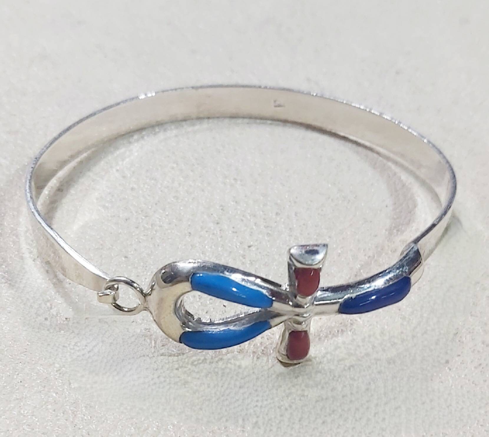 Handmade Egyptian Silver 925 Key Of life Bracelet With Gemstones,Egyptian Art.Made In Egypt - Thumbnail 2