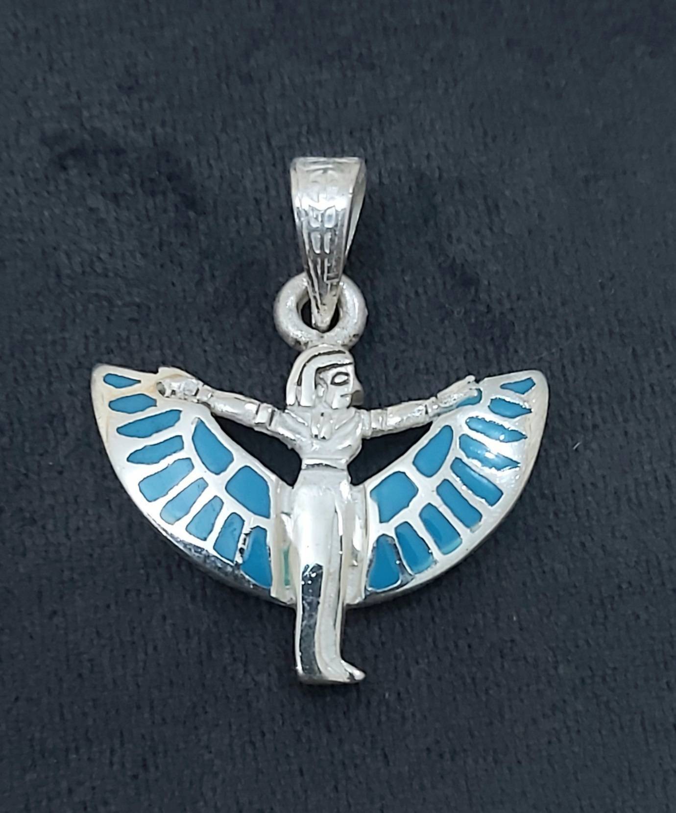 Egyptian Handmade Winged Isis Pendant/Sterling Silver 925 With gemstone
