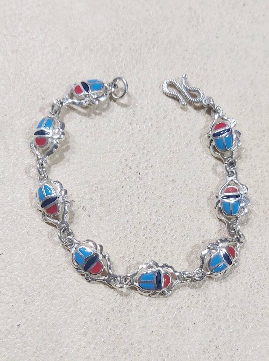 Egyptian Handmade Sterling Silver 925 Scarab Jewelry sets( Bracelet-Earring-Ring) - Thumbnail 3