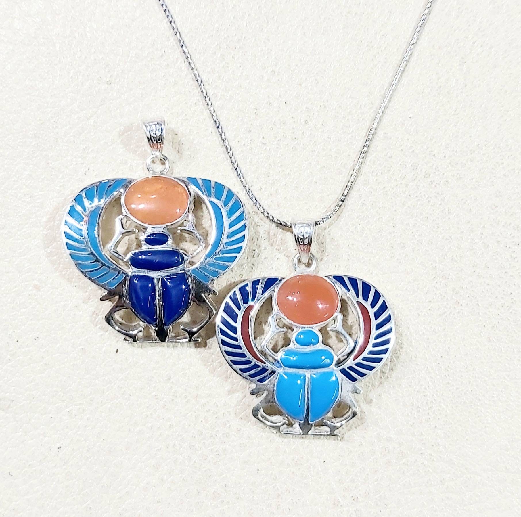 Handmade Egptian Sterling Silver 925 Winged Scarab Holding the Sun. - Thumbnail 4