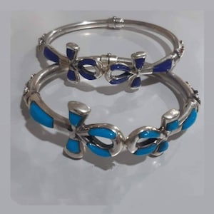 Handmade Egyptian Sterling Silver 925 Double Ankh Bracelet With Gemstone
