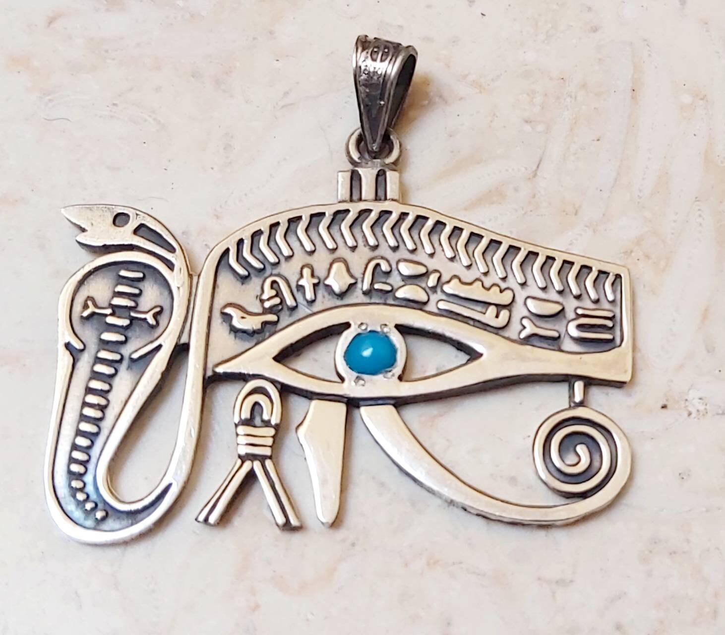 Egyptian Handmade Silver 925 Necklace Eye of horus With Cobra