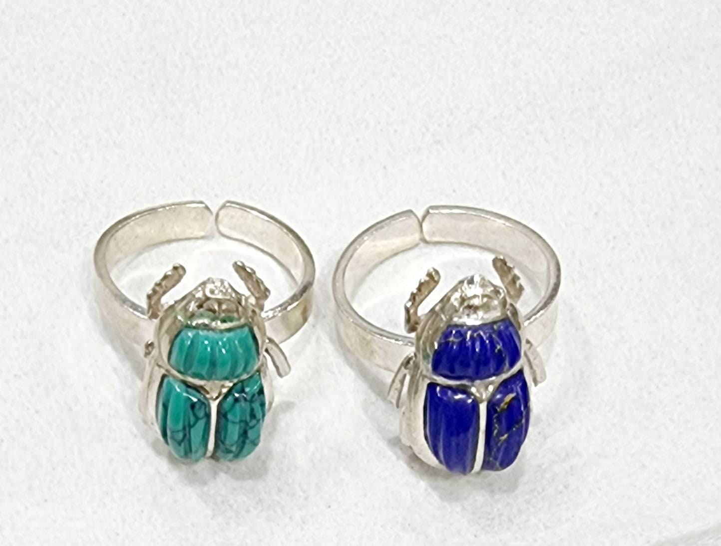 Handmade Egyptian 925 Silver Scarab Ring With Gemstones - Thumbnail 2