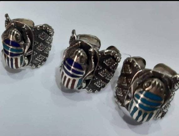 Egyptian Silver Handmade Scarab Ring - Thumbnail 3