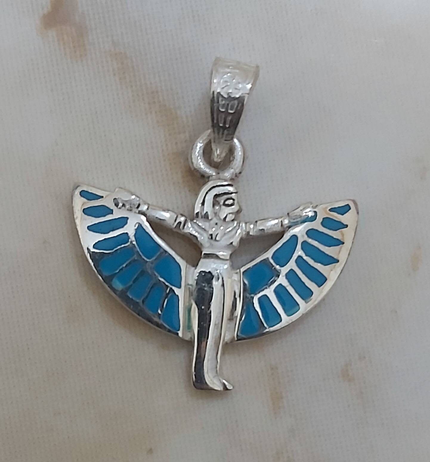 Egyptian Handmade Winged Isis Pendant/Sterling Silver 925 With gemstone - Thumbnail 2