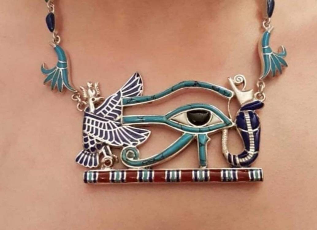 Hand Made Silver 925 Eye Of Horus Necklace With King Cobra - Thumbnail 3