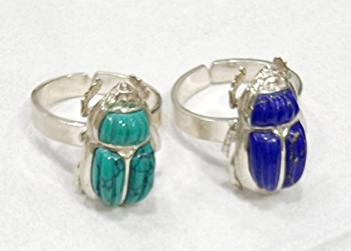 Handmade Egyptian 925 Silver Scarab Ring With Gemstones - Thumbnail 3
