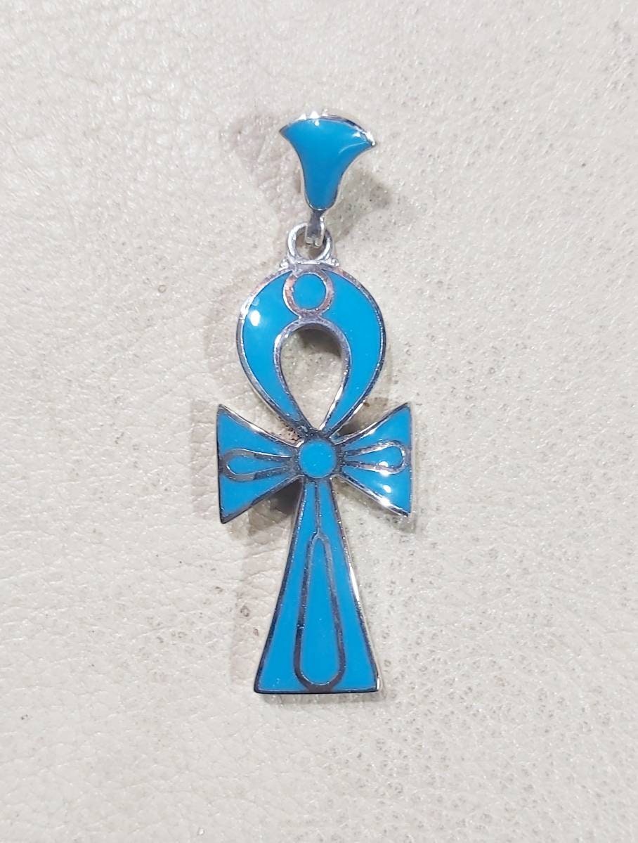 Egyptian Handmade Silver 925 Key Of Life With Gemstone Pendant - Thumbnail 5