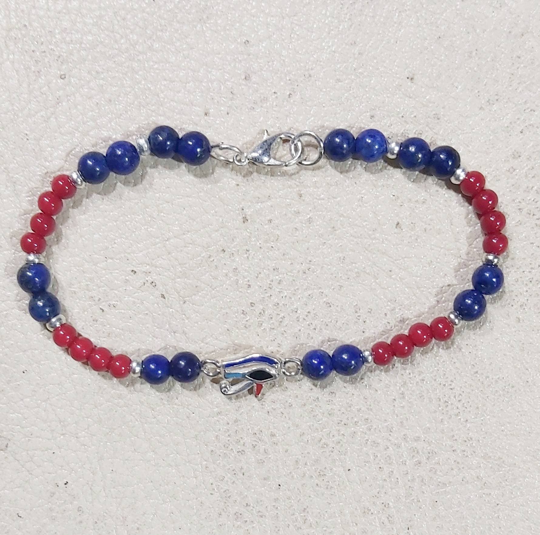 Handmade Egyptian 925 Silver With Gemstone Eye Of Horus Bracelet, Unisex Bracelet.
