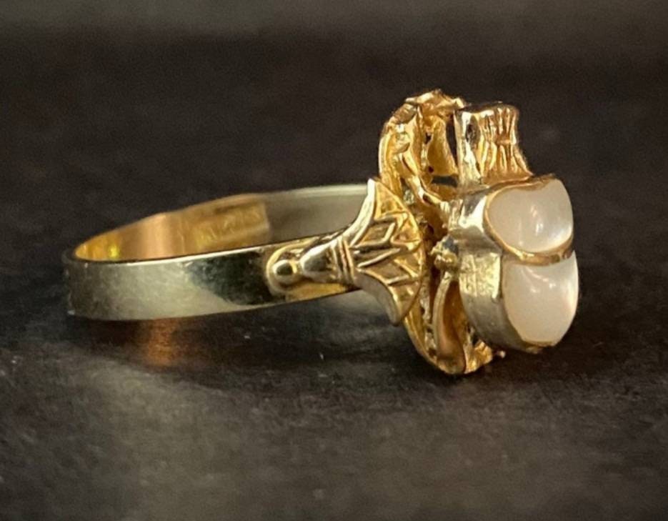 Handmade Egyptian 18K Scarab Ring With Gemstone - Thumbnail 3
