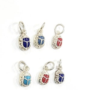 Handmade Small Silver 925 Scarab Necklace With Gemstone,Khepri Necklace, Beetle Pendant .