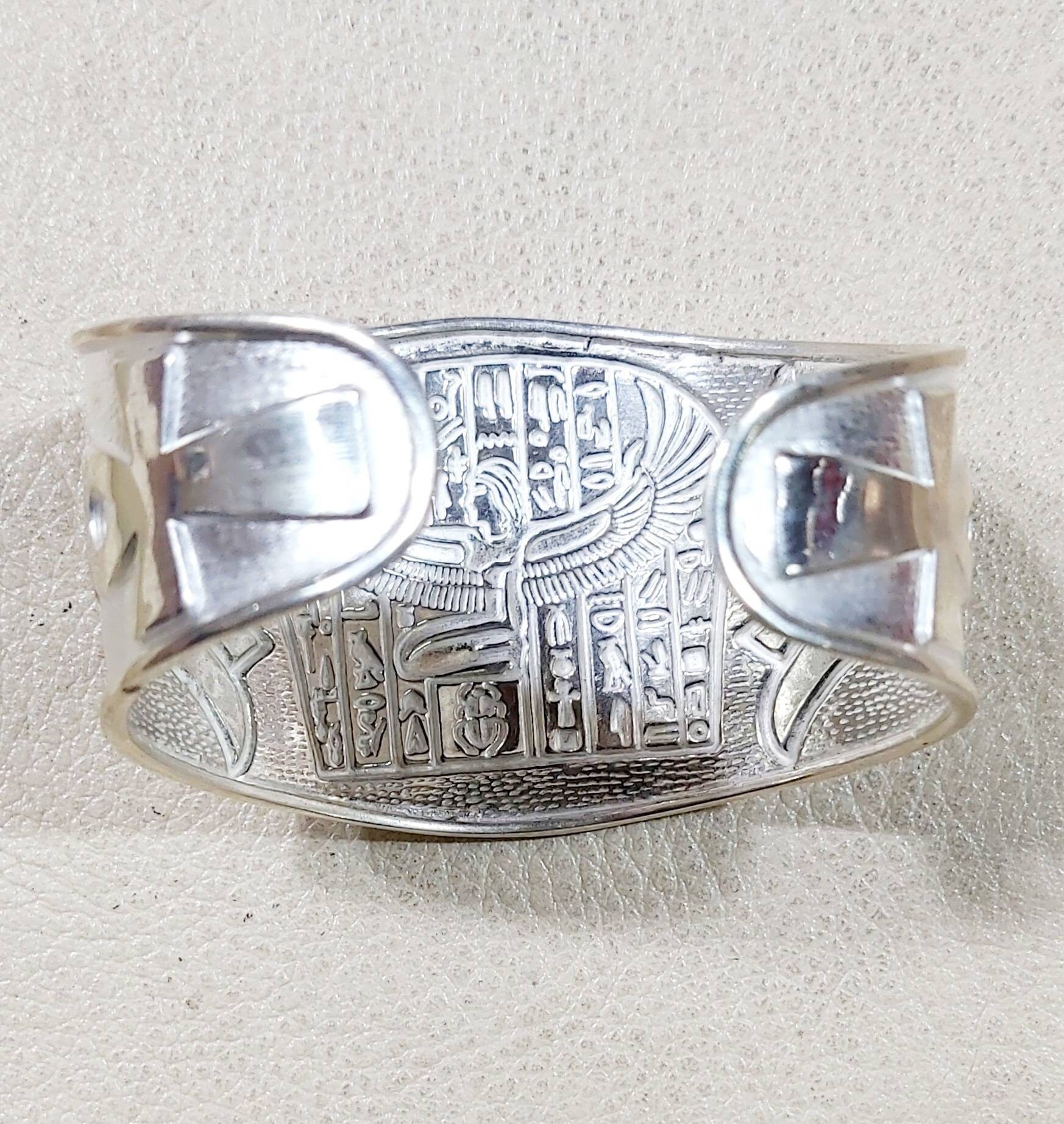 Egyptian Handmade Sterling Silver 925 Winged Isis Cuff  Bracelet - Thumbnail 5