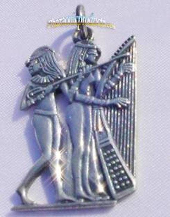 Egyptian Ancient Handmade Silver 929  Necklace Musicians Silver Pendant