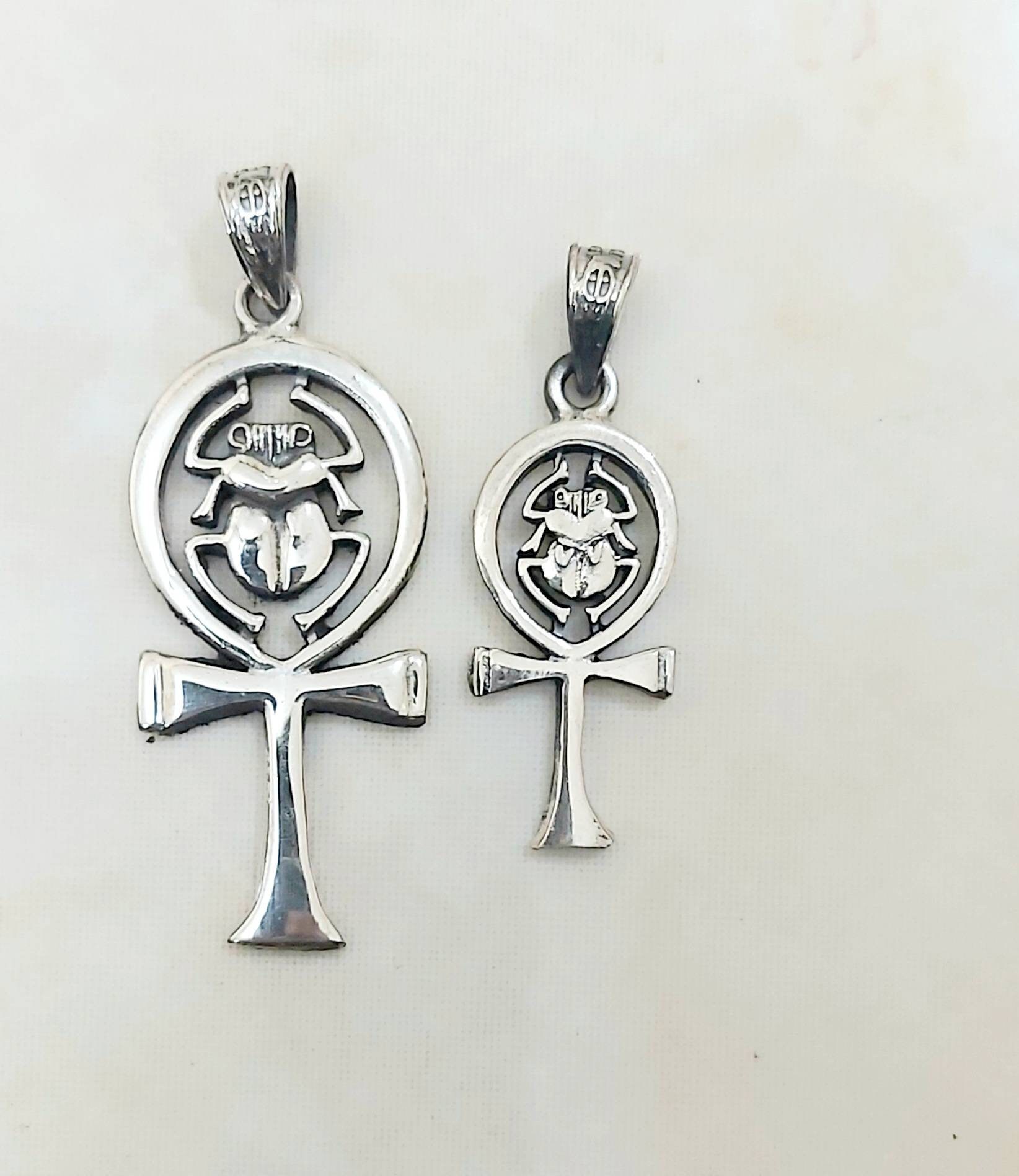 Egyptian Handmade Sterling Silver  925 Pendant Key of Life With Scarab - Thumbnail 7
