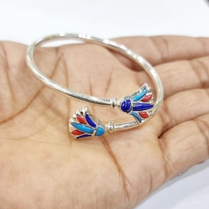 Handmade Egyptian Sterling Silver 925 Double Lotus Flower Bracelet,Free Size Double  lotus Cuff Bracelet,Egyptian Cuff Bracelet.