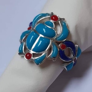 Egyptian Silver 925 Scarab Ring,Beetle Khepri Ring With Gemstones.
