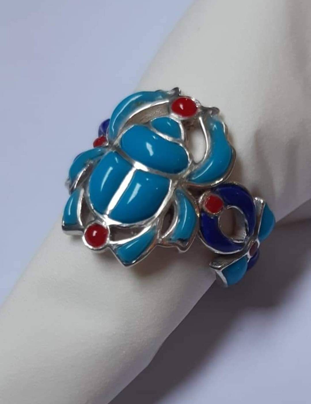 Egyptian Silver 925 Scarab Ring - Thumbnail 3