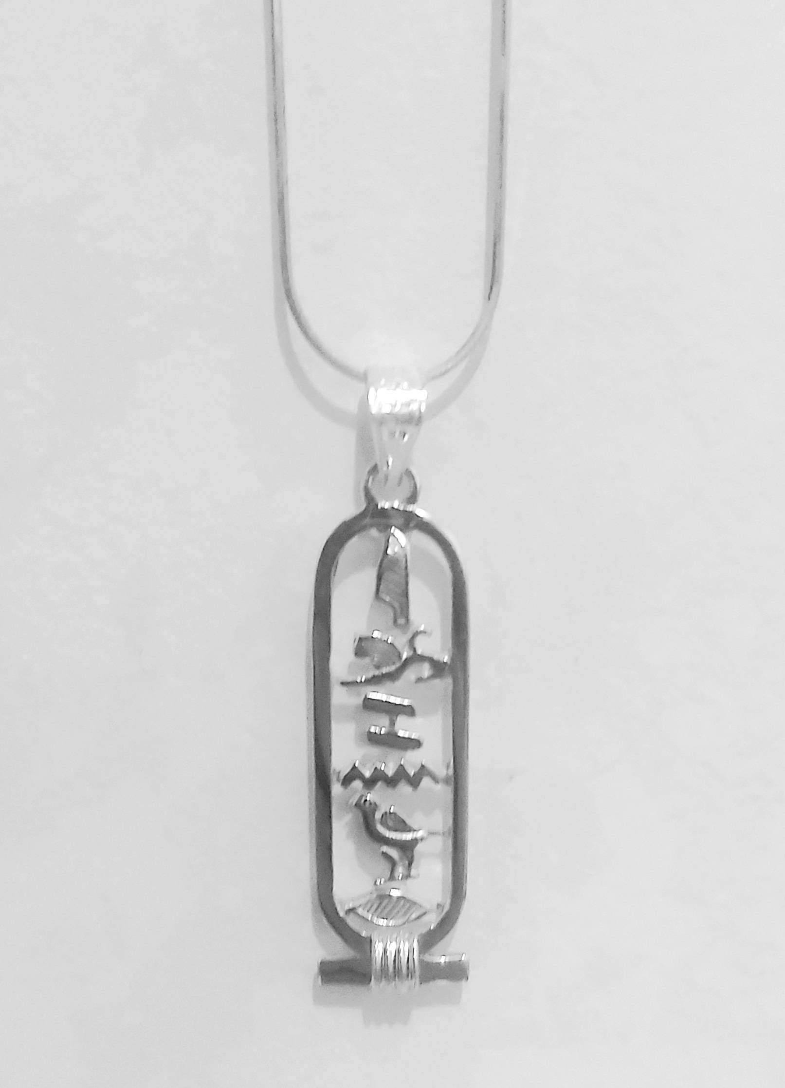 Egyptian Handmade Sterling Silver 925 Open Personalized Cartouche Pendant - Thumbnail 2
