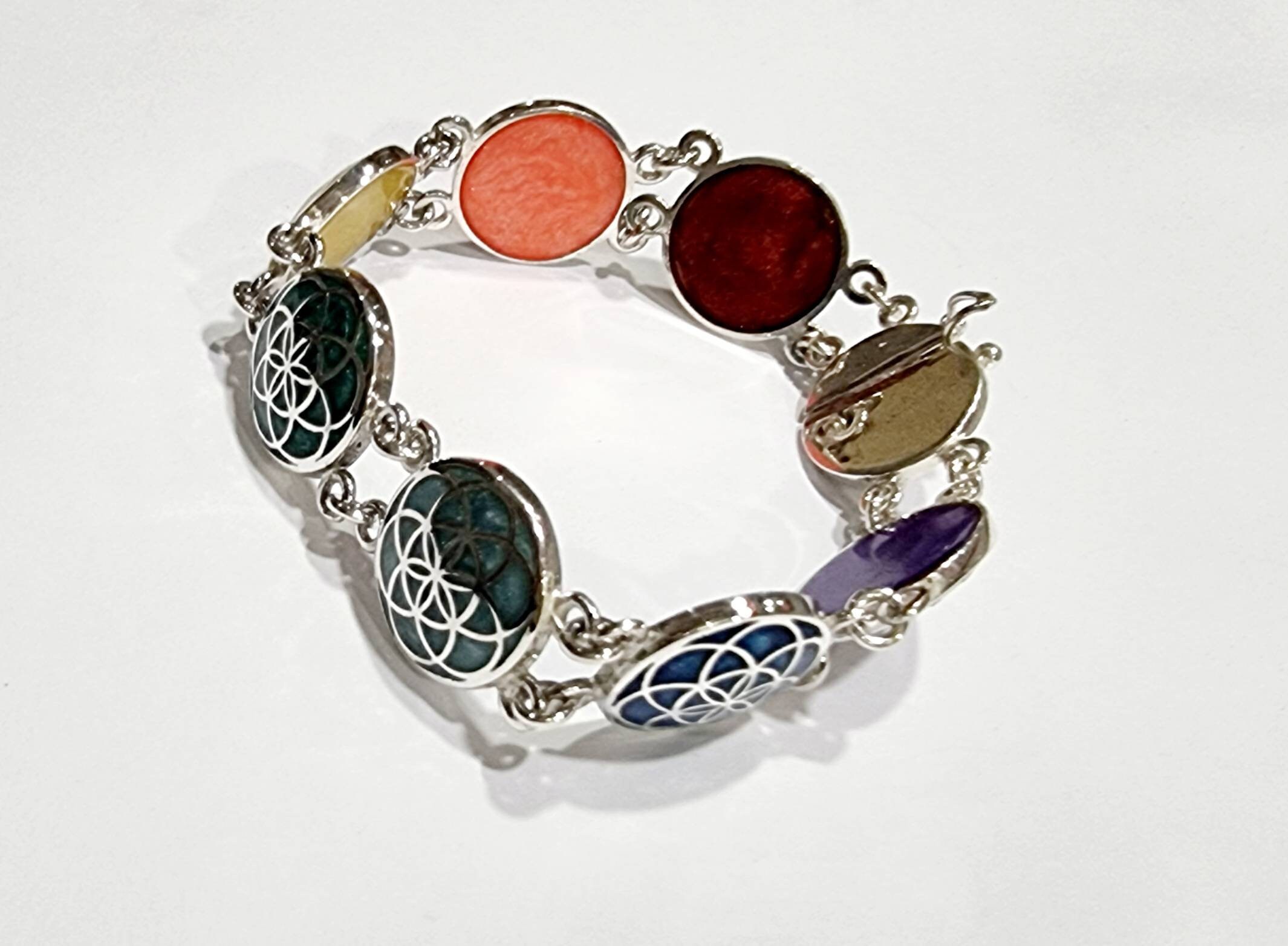 Handmade Egyptian 925 Silver Colorful Egyptian Bracelet - Thumbnail 5