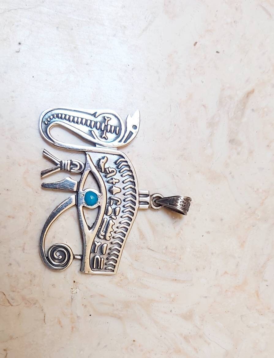 Egyptian Handmade Silver 925 Necklace Eye of horus With Cobra - Thumbnail 4