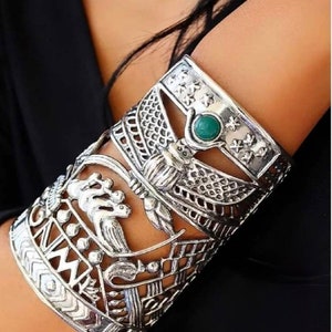 Egyptian Handmade Silver 925 Winged Scarab Bracelet With Sun Desk,Egyptian Art,Beetle Khepri Bracelet,World Wide Express Shipping
