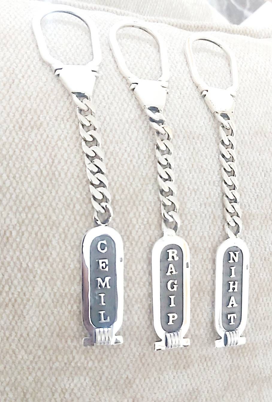 Egyptian Handmade Sterling Silver 925 key Chain Cartouche - Thumbnail 4