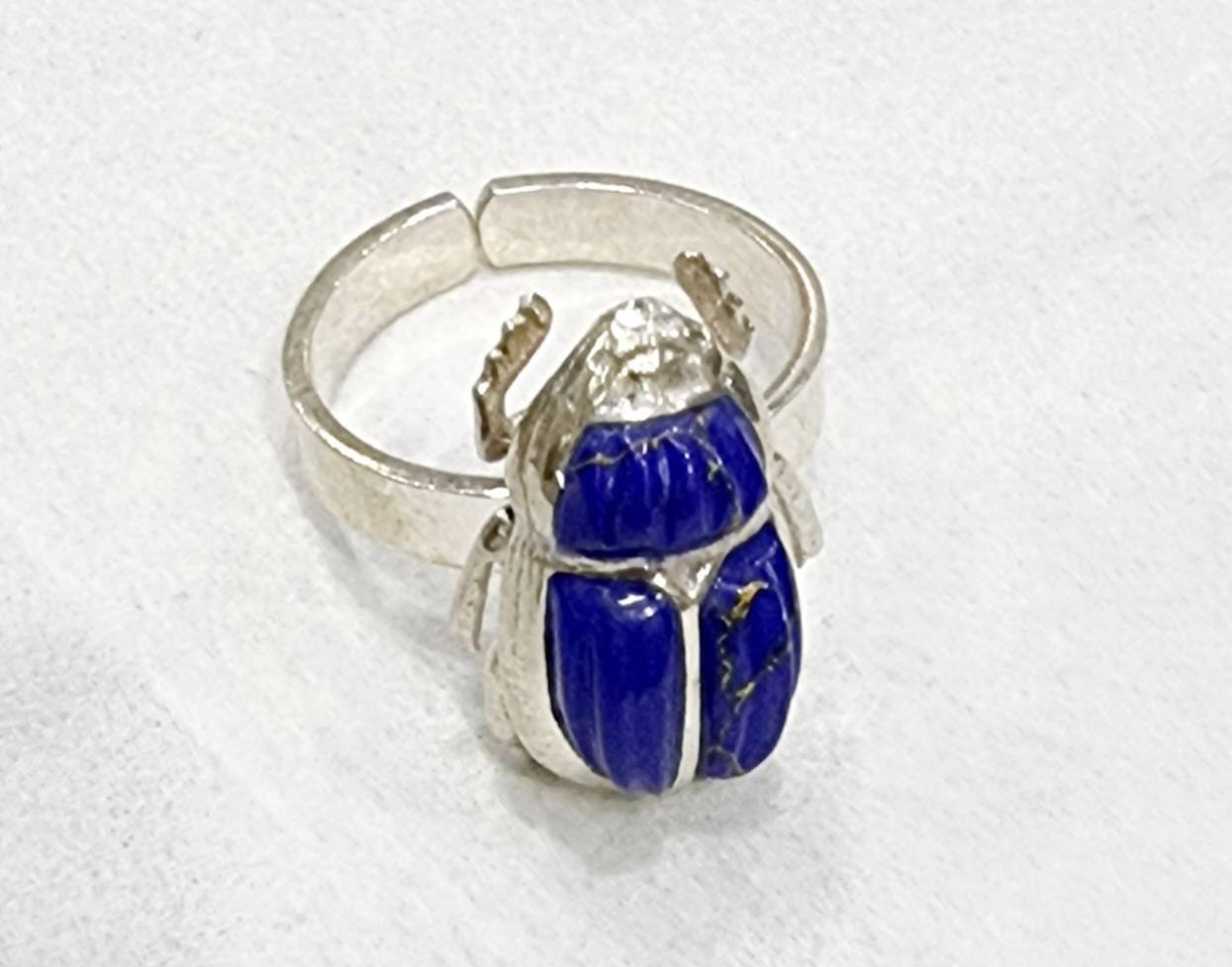 Handmade Egyptian 925 Silver Scarab Ring With Gemstones - Thumbnail 4