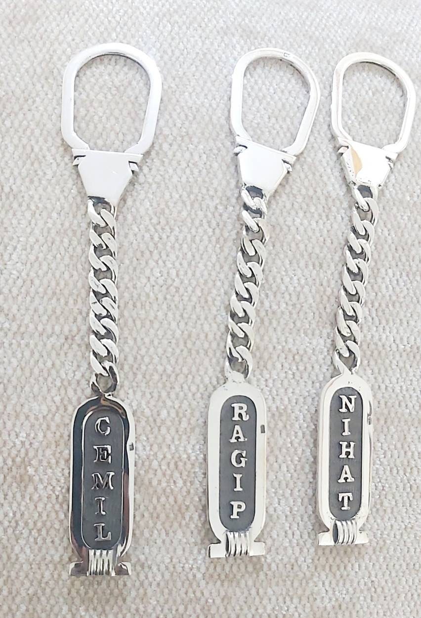 Egyptian Handmade Sterling Silver 925 key Chain Cartouche - Thumbnail 3