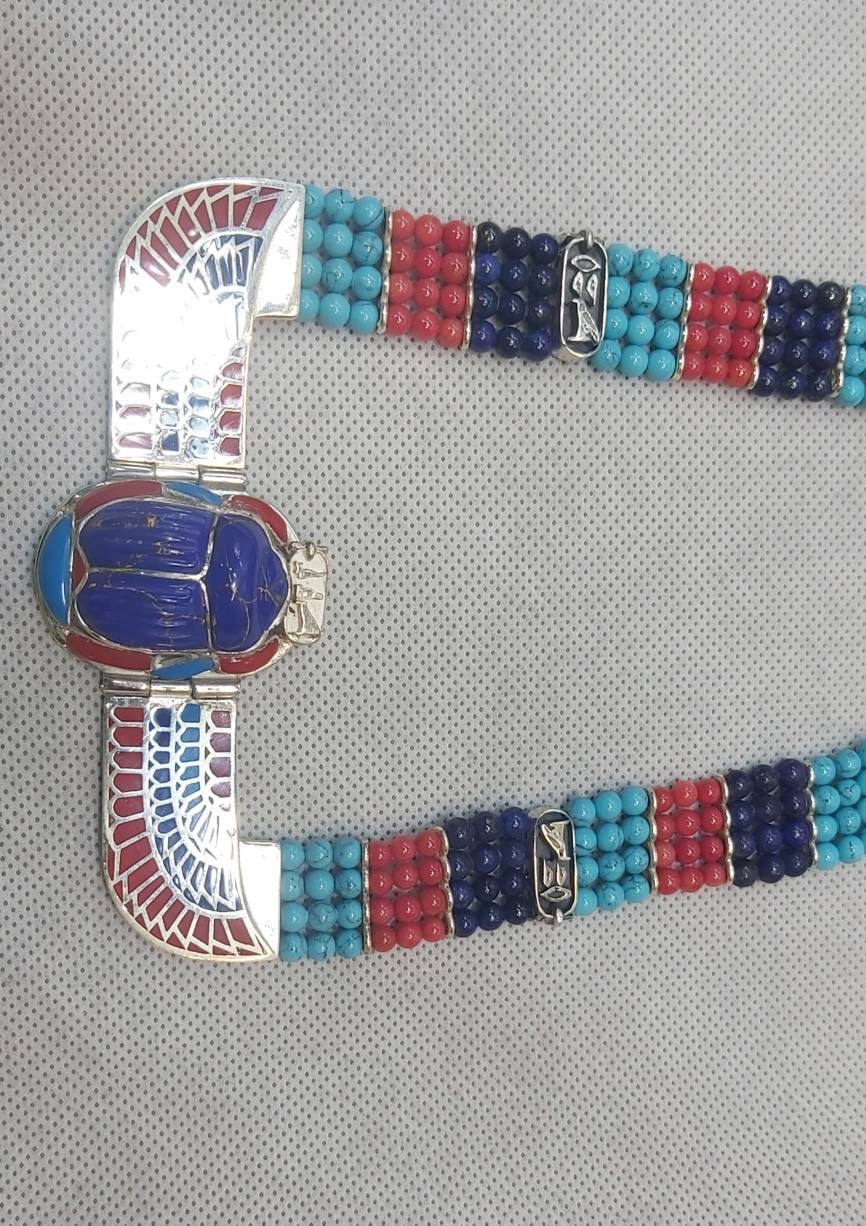 Egyptian Handmade Silver Winged Scarab Necklace - Thumbnail 5