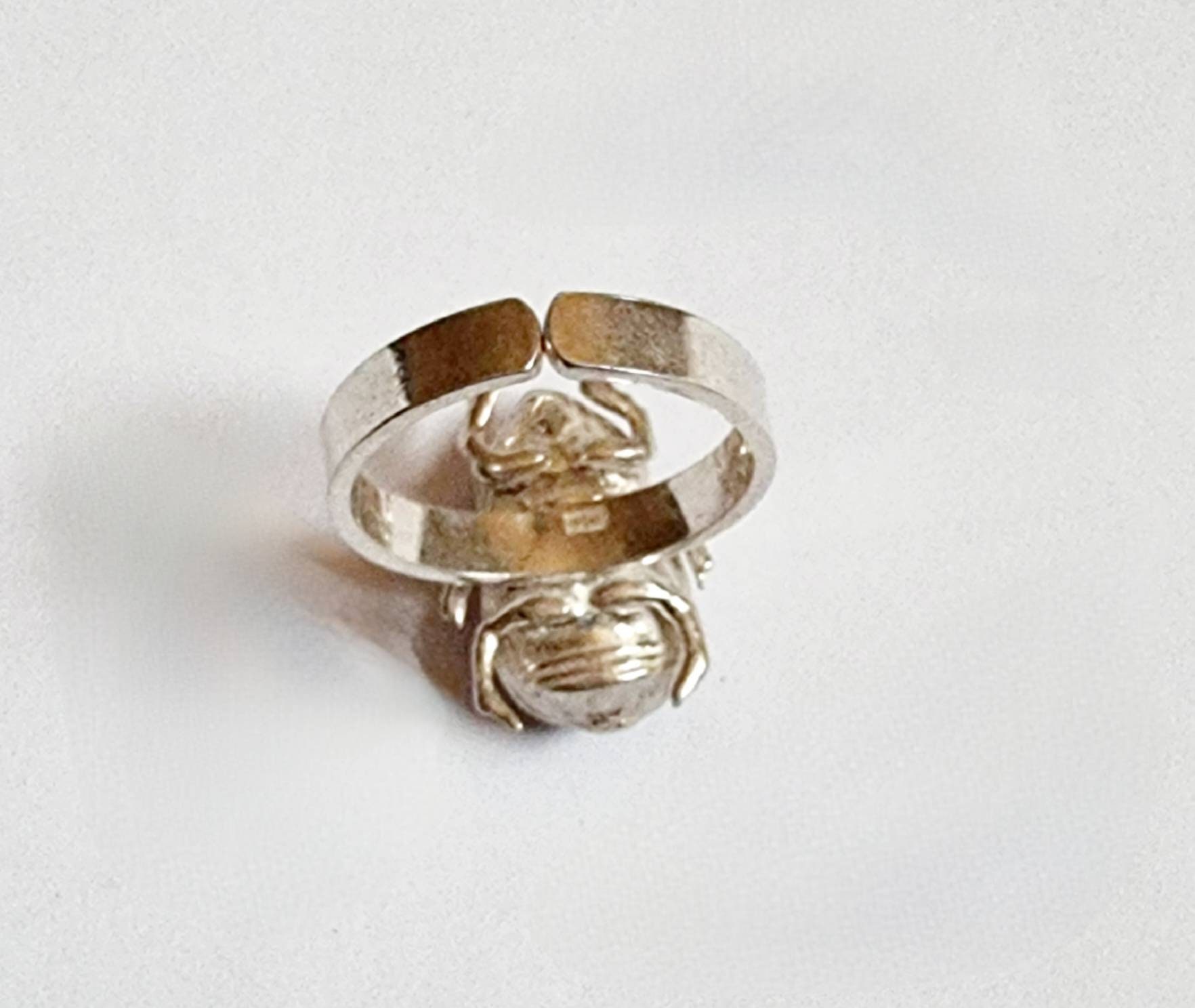 Handmade Egyptian 925 Silver Scarab Ring With Gemstones - Thumbnail 6