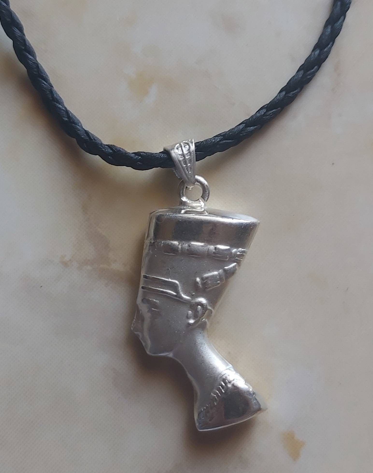 Egyptian Handmade Sterling Silver 925 Nefertiti Mask Pendant - Thumbnail 6