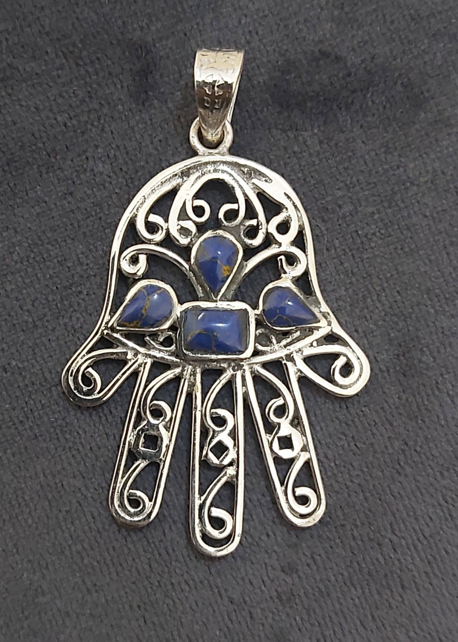 Egyptian Handmade Sterling Silver 925 Handmade Of Fatima Necklace - Thumbnail 6