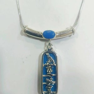 Egyptian Necklace Silver Cartouche with Turquiose Stone