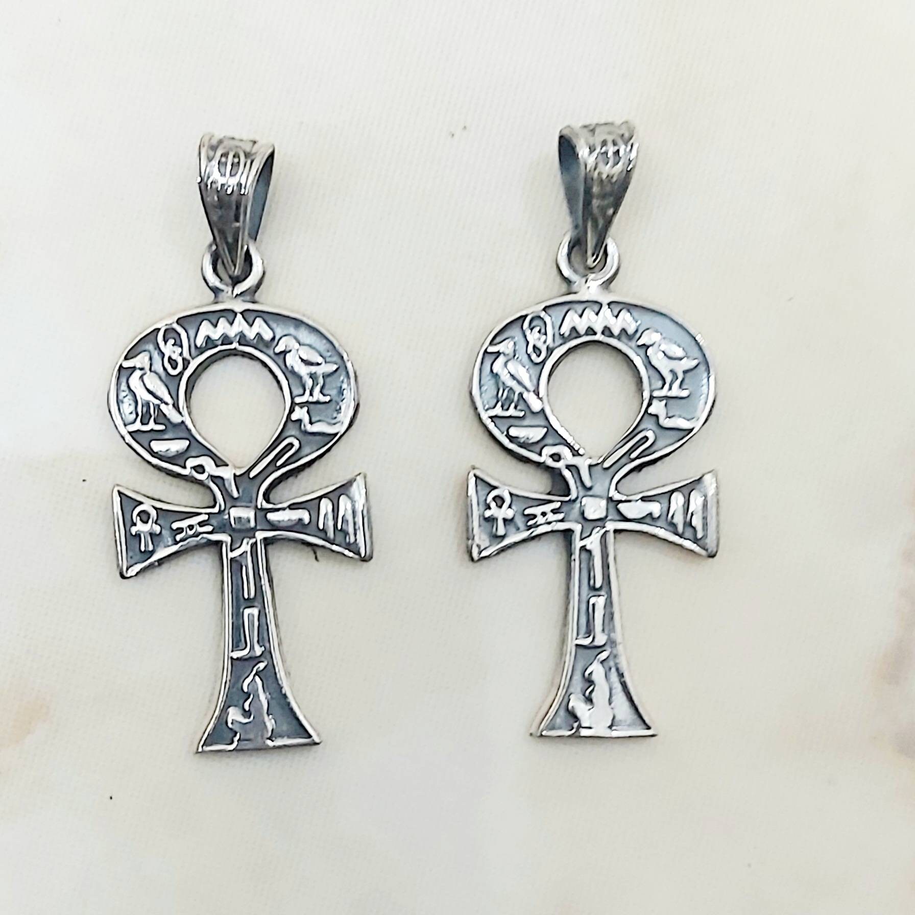 Handmade Egyptian Sterling Silver 925  Oxidized Hierogliphic Ankh - Thumbnail 6