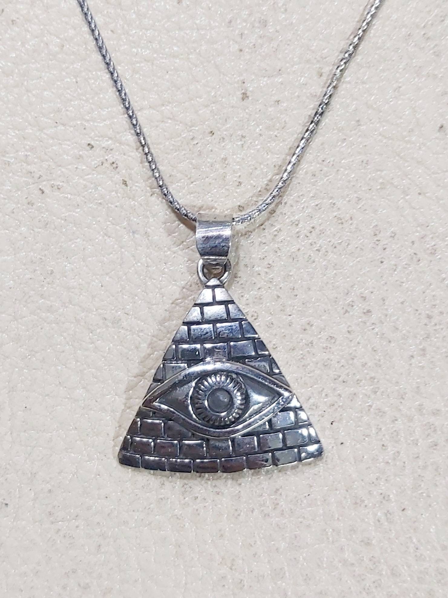 Egyptian Handmade Sterling Silver 925 Oxidized 3D Pyramides With Eye Of Horus Pendant