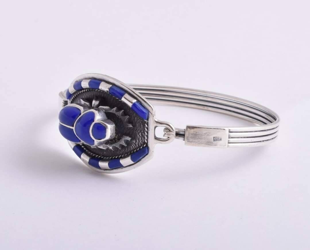 Handmade Sterling Silver 925 Scarab Bracelet - Thumbnail 4