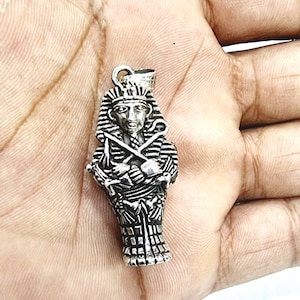 Handmade Sterling Silver Akhenaton Sarcophagus Pendant: Egyptian Mummy Coffin