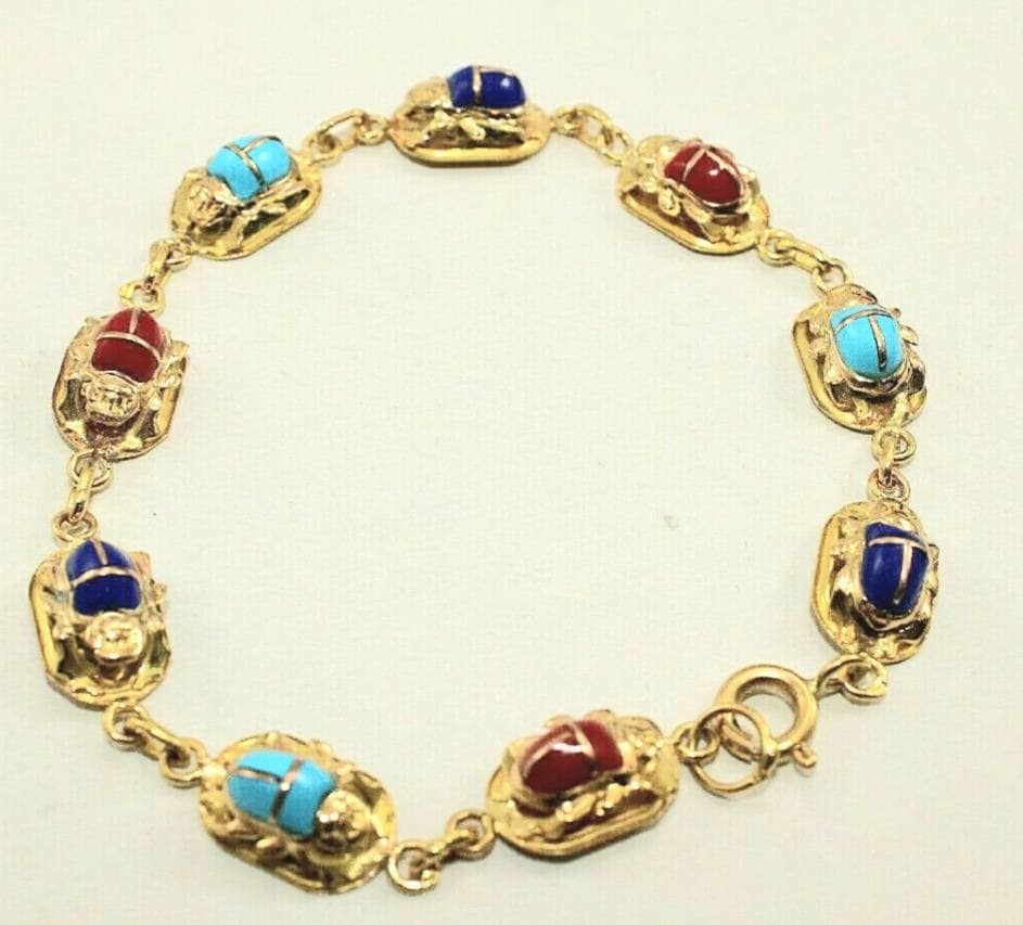 Handmade Egyptian 18K Multi Color Scarab Bracelet - Thumbnail 2
