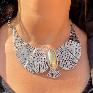 Handmade Egyptian Sterling Silver 925 Egyptian Goddess Neckbet Collar Necklace