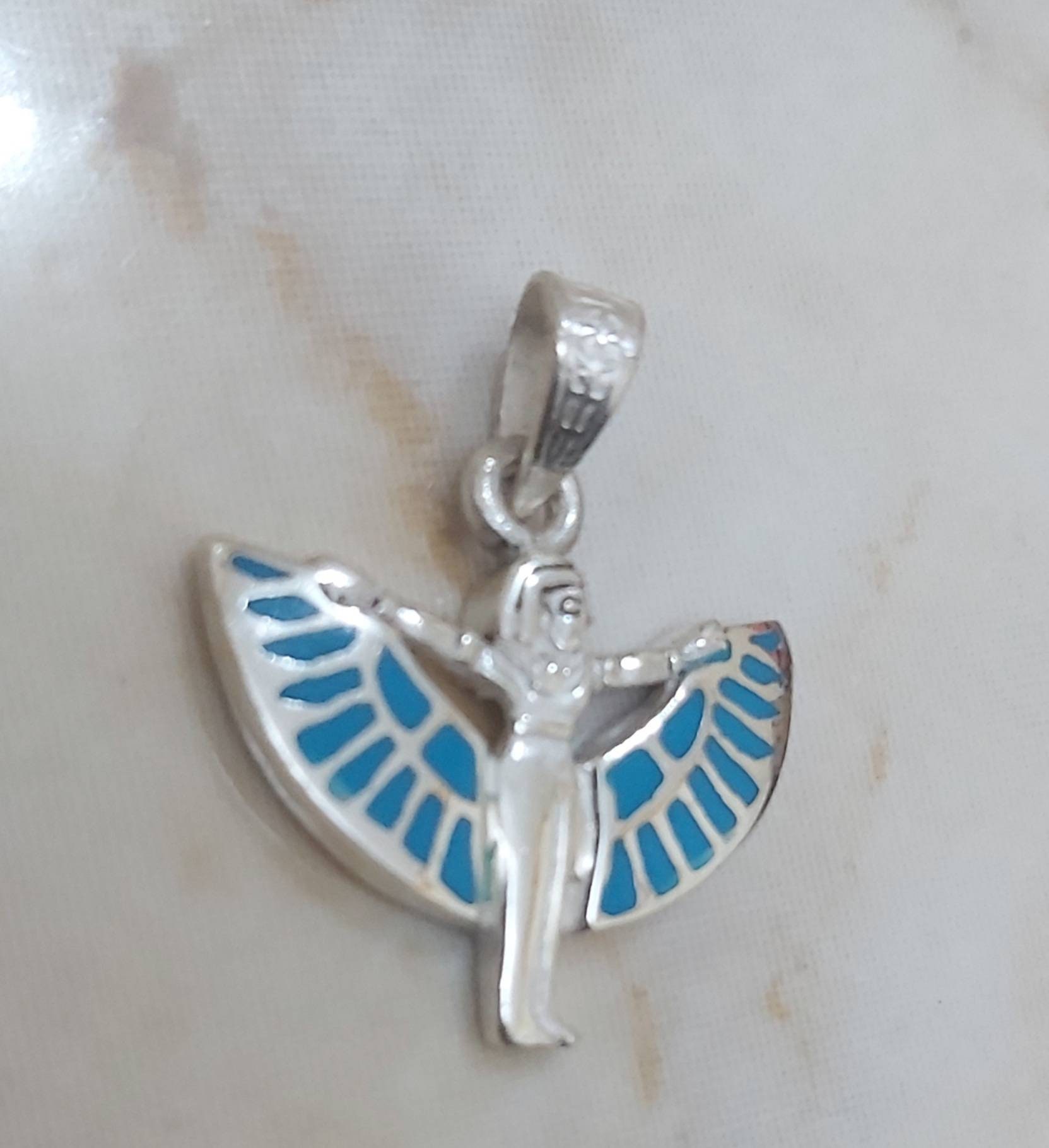 Egyptian Handmade Winged Isis Pendant/Sterling Silver 925 With gemstone - Thumbnail 3