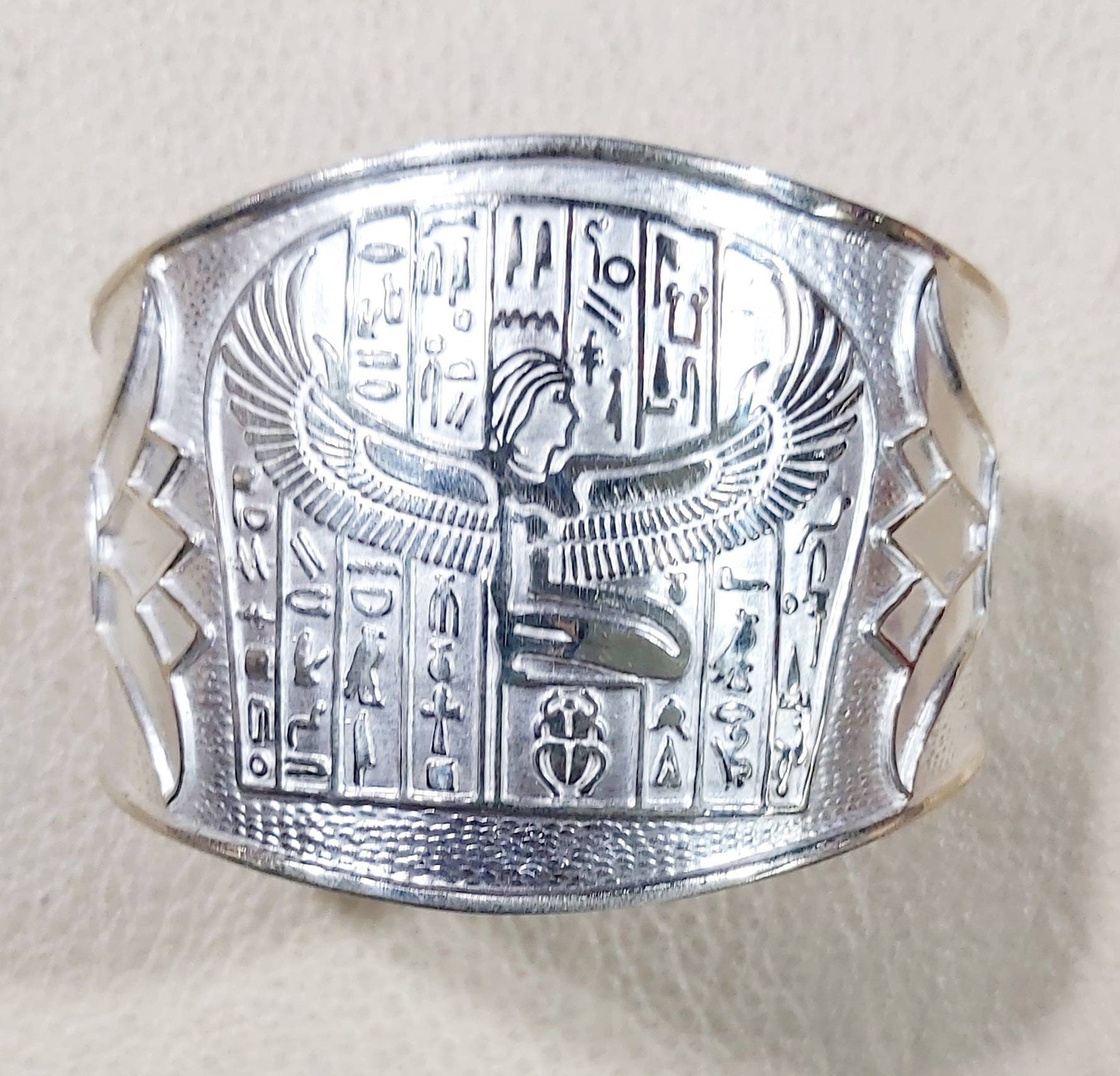 Egyptian Handmade Sterling Silver 925 Winged Isis Cuff  Bracelet - Thumbnail 2