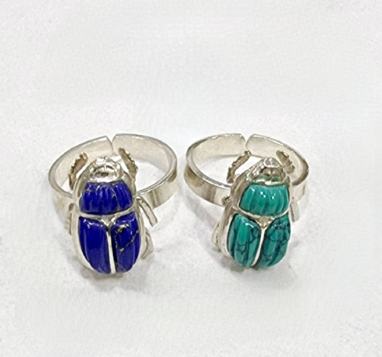 Handmade Egyptian 925 Silver Scarab Ring With Gemstones