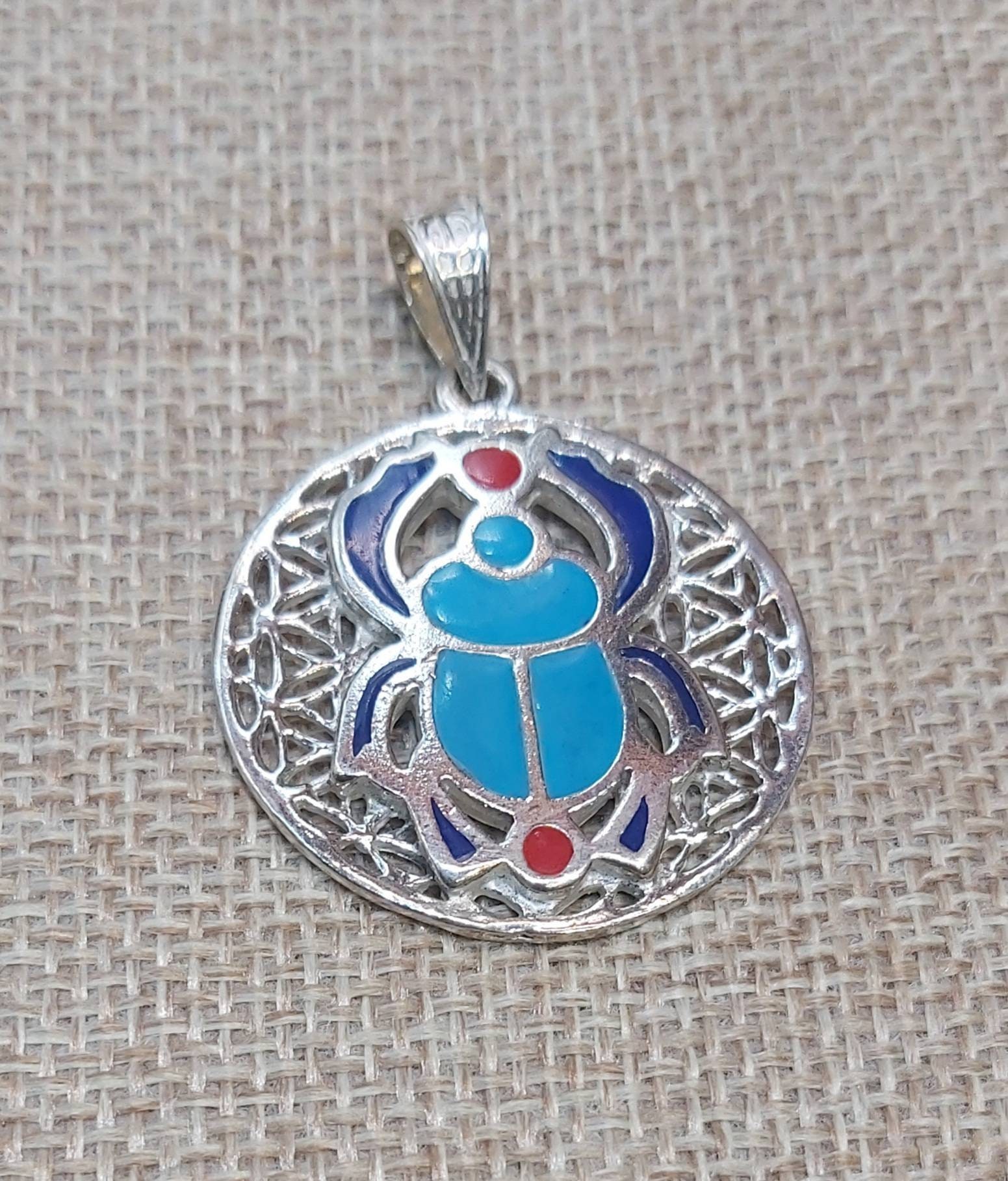 Egyptian Handmade Silver 925 Winged Scarab Necklace - Thumbnail 5