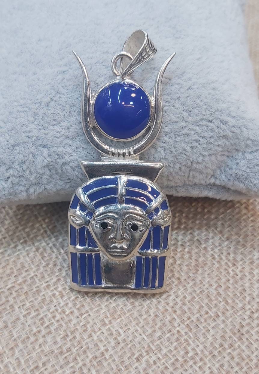 Handmade Egyptian Sterling Silver 925 Hathor With Sun Desk And Horn - Thumbnail 2