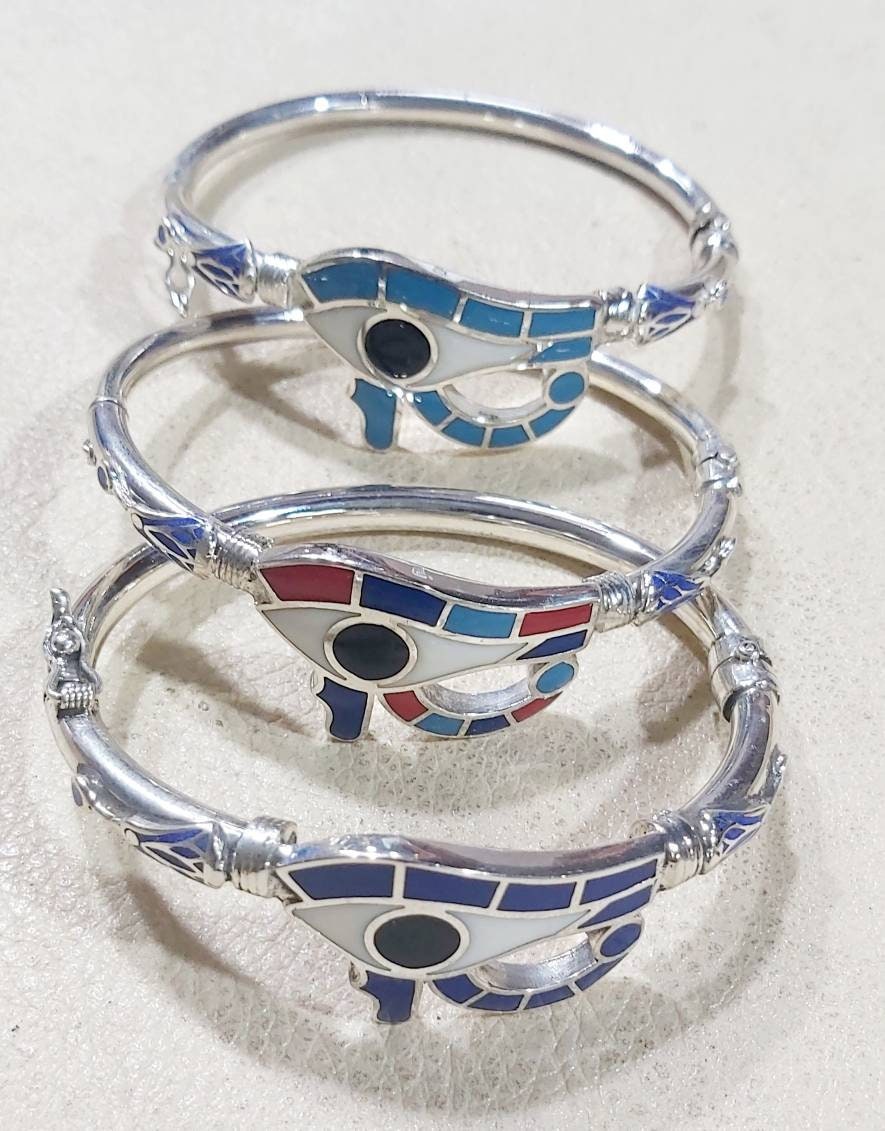 Egyptian Handmade Sterling Silver 925 Eye of Horus Bracelet - Thumbnail 2