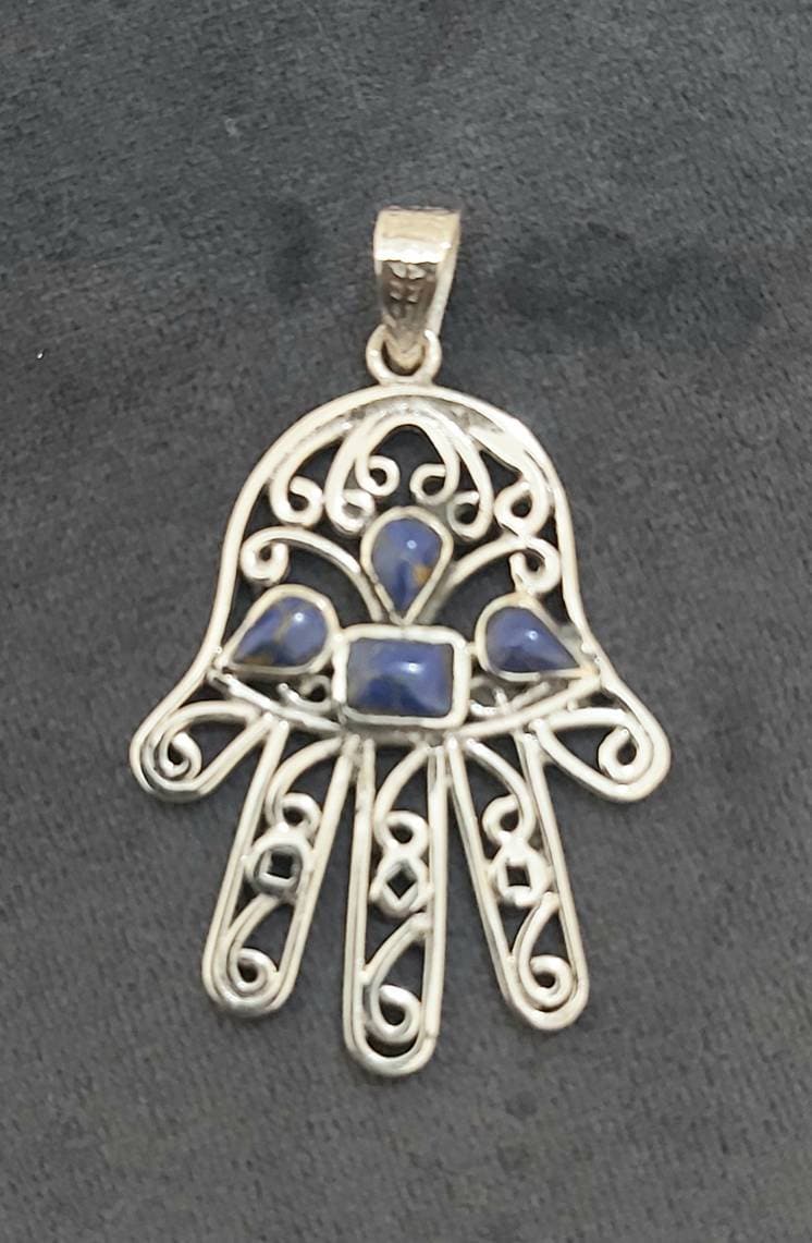 Egyptian Handmade Sterling Silver 925 Handmade Of Fatima Necklace - Thumbnail 3